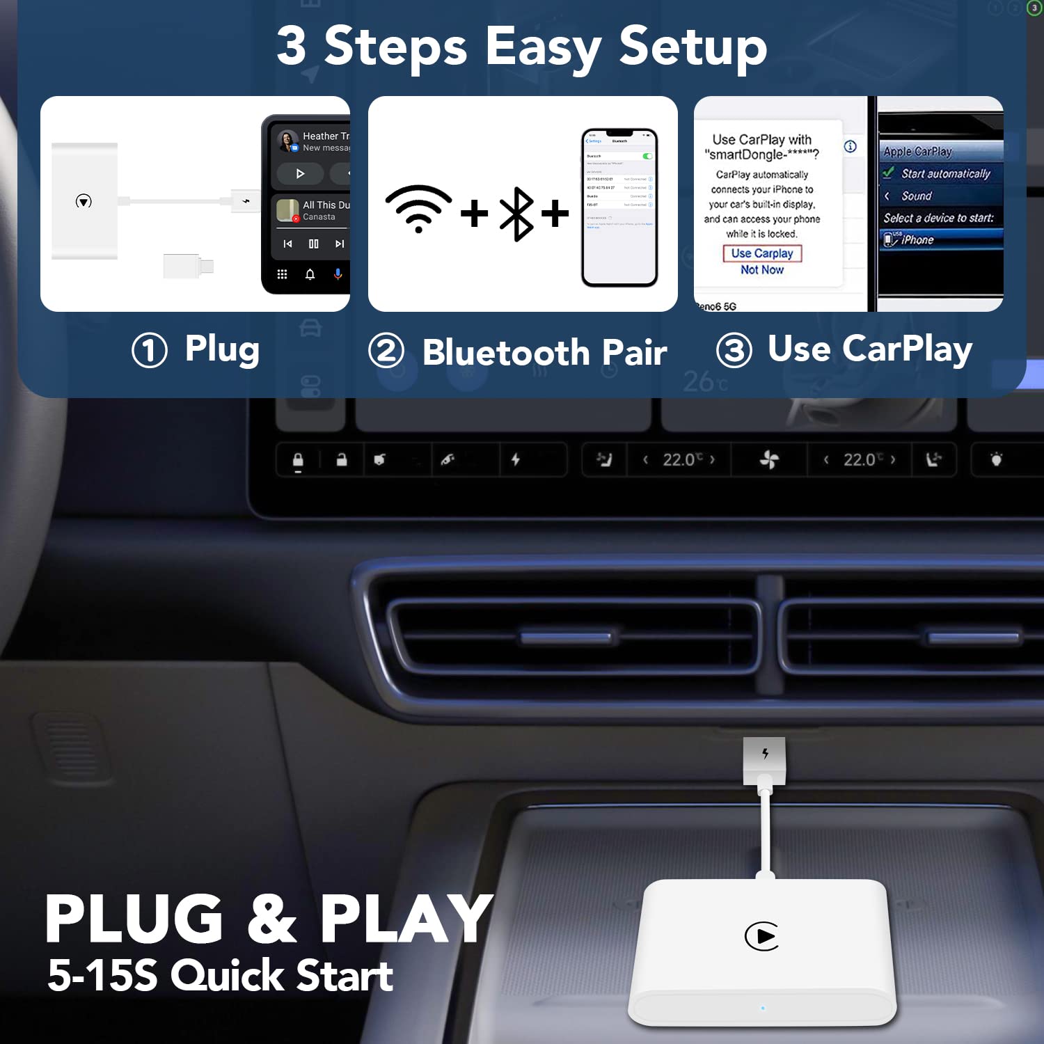 Cpcger Wireless Carplay Adapter For Apple Carplay Wireless Adapter Convert Wired To Wireless Carplay Dongle For Wireless Control